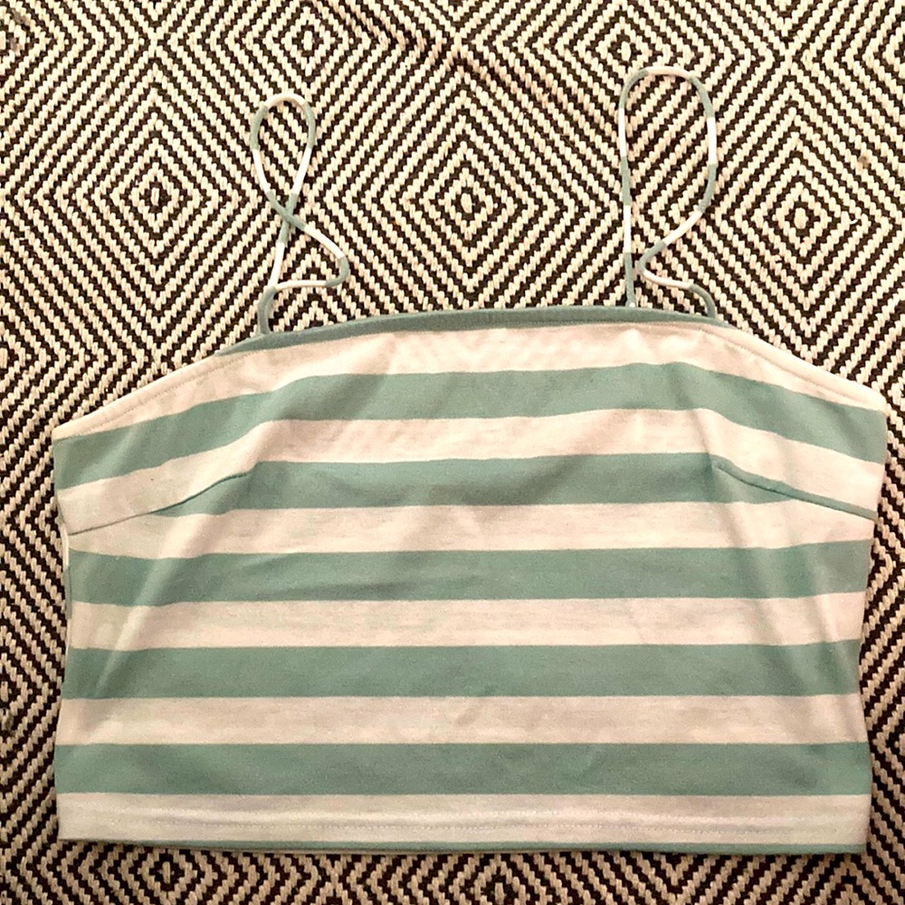 Hers & Mine M White and Green Striped Crop Top